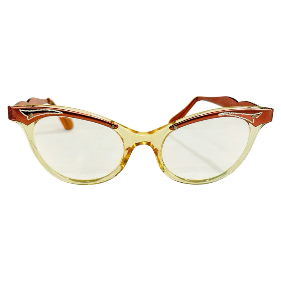 Gafas ópticas vintage metálicas rosa gato para mujer con esquinas grabadas años 50 Foto 2 de 4