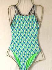 Girls Turquoise Mix DOLFIN UGLIES Racing Back Swimsuit Size 30" - Costume Junior