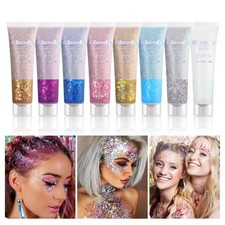 8 Color Body Glitter Face Gel Hair Self Adhesive, Chunky Festival Cosmetic