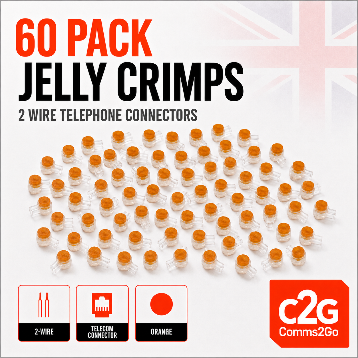 60 PACK 2 WIRE TELEPHONE JELLY CRIMPS TELECOM CONNECTOR as used by BT Virgin