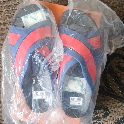 Gucci Men's Flip Flop Sandals Navy Red Logo Slip-On 100% Cotton EU 40