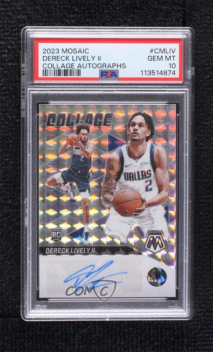 2023-24 Panini Mosaic Collage Dereck Lively II PSA 10 GEM MT Rookie Auto RC 14t3