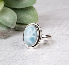 Natural Larimar Ring 925 Sterling Silver Dainty Ring Handmade Jewelry For Women