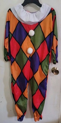 Vintage 70s Topstone Childs Clown Costume Jumpuit Size Medium Harlequin
