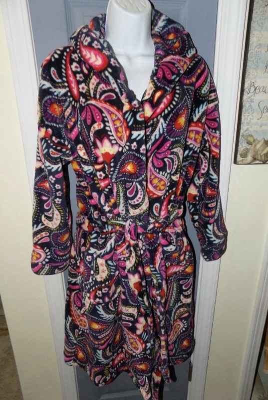Vera Bradley Plush Velour Parisian Paisley Hooded Knee Length Robe S/M