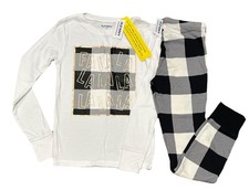 NWT-Old Navy Unisex Kids Snug-Fit Pajama Set Holiday White Black Checkered M 8