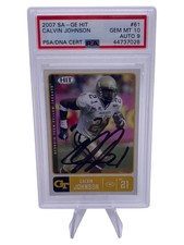 Calvin Johnson 2007 Sage Hit Signed Rookie Card Grade  PSA 10 Auto Grade 9 Lions