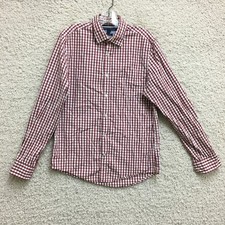 Tommy Hilfiger Button Up Shirt Small Adult Red Plad 80s 2 Ply Long Sleeve Mens S