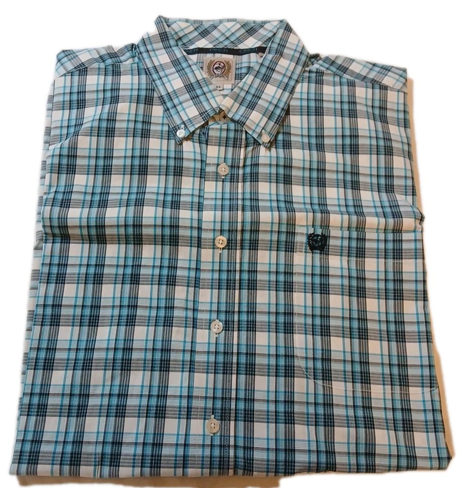 Cinch Mens Button Down Blue Plaid Casual Western Long Sleeves Size Xlarge
