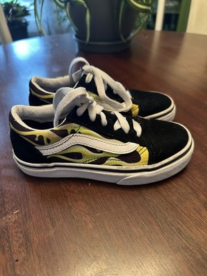 Youth Size 12 Vans Off The Wall Kids Low Top Slime Flame Sneakers