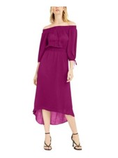 INC Womens Purple Off Shoulder Tea-Length Hi-Lo Evening Dress Size: XL