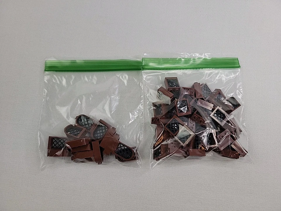 LEGO LOT 59 Reddish Brown Window flat front 1X2X2 & 1x2x2 2/3 Rounded top w/ lat - Image 4 of 4