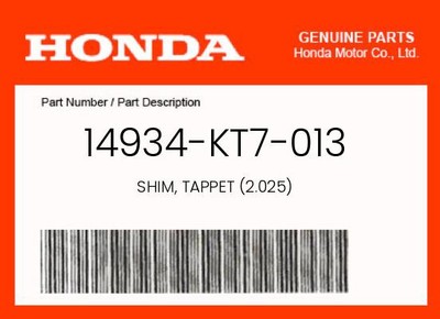 Honda Genuine Shim, Tappet (2.025) - 14934-Kt7-013