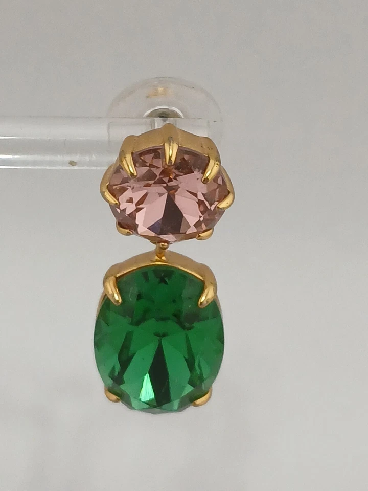 J CREW Pendientes Poste Colgante Piedras Conjunto Puntas Vidrio Rosa y Verde Tono Oro Foto 3 de 4