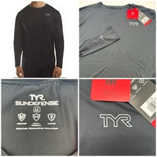 TYR Men's Medium - Long Sleeve Black Sun Shirt UPF 50+, NWT, Workout, Quick Dry