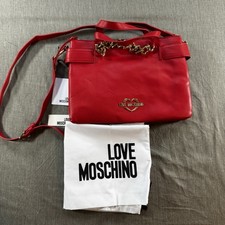 NEW Love Moschino Red Vegan Faux Leather Heart Chain Satchel Bag NWT