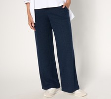 Susan Graver Regular Lifestyle Melange Rib Wide-Leg Pants Navy S New