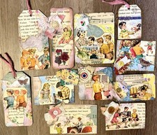 11 Junk Journal Tags Handmade Journaling Cards Vintage Ephemera Clusters Diary