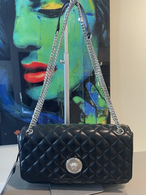 #ad Versace Nappa Quilted La Medusa Crossbody Black $1700 Hot deal Authentic $749.99