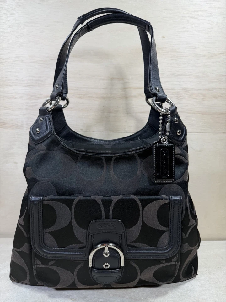 Cartera de hombro COACH F24742 Campbell Hobo negra con logotipo de firma Foto 2 de 4