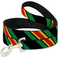 "Dog Leash Diagonal Stripes Black/Green/Yellow/Red Narrow 0.5\" (Us Import)"