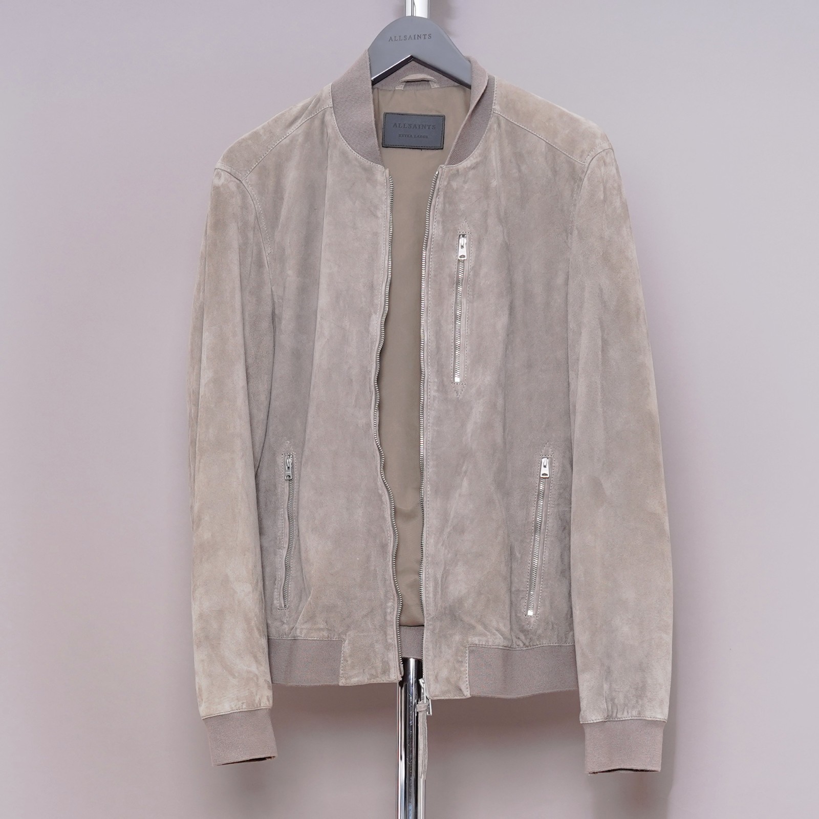 ALL SAINTS Leather Jacket Mens EXTRA LARGE Grey Suede XL Bomber Celebrity KEMBLE image 2
