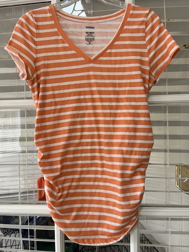 Sonoma Maternity Orange White Striped Short Sleeve Top Size XS