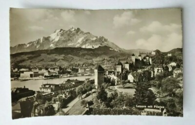 Postcard Luzern mit Pilatus Switzerland Mountain Village Black White A4