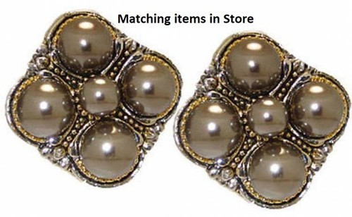 Black pearl gray earring white 18kt yellow gold gunmetal omega cluster New