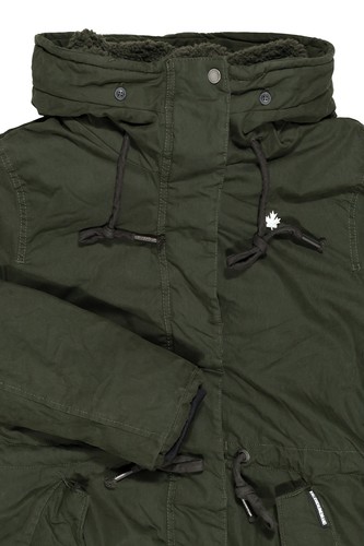 Khujo Codish Parka Winterjacke Anorak Mantel Gefüttert Fellkragen Damen Oliv - Picture 11 of 11