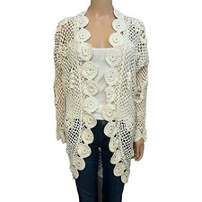 90s VTG Crochet Open Knit Cardigan Small Long Boho Festival Hippie Grannycore