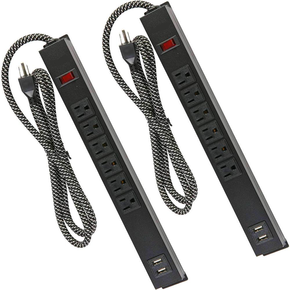 2 Pack Surge Protector Power Strip 6 Outlets 2 USB Ports 6ft Extension Cord