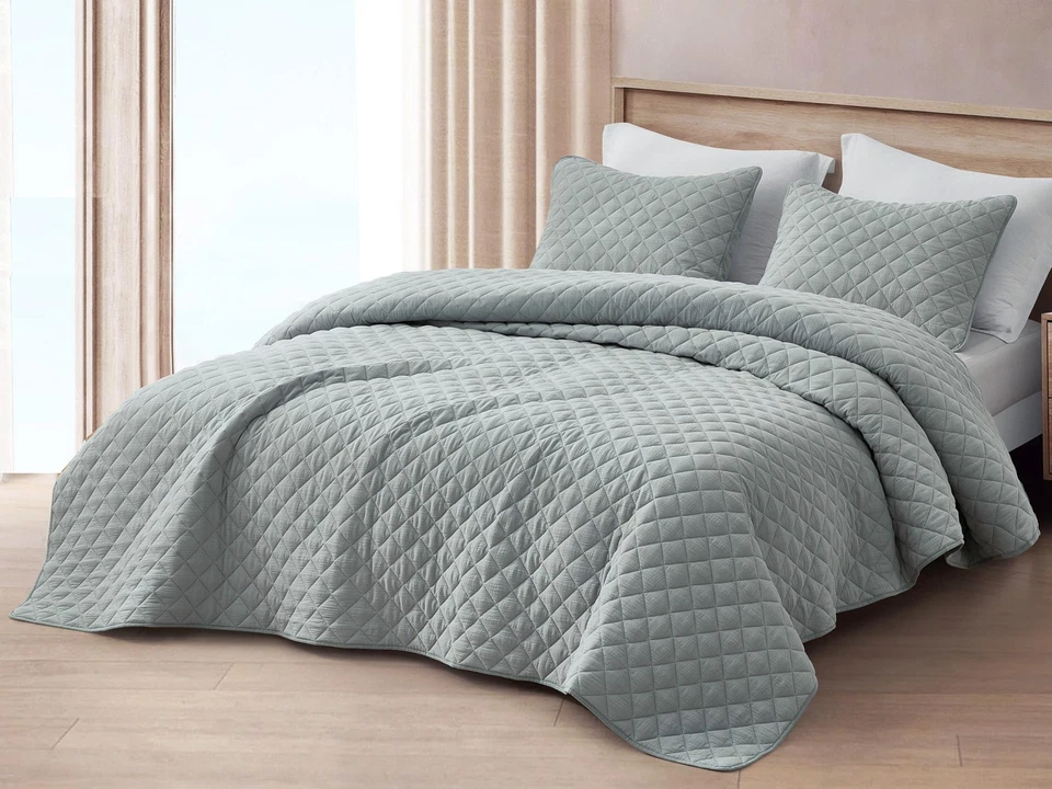 Chezmoi Collection Breeze 3-Piece Lightweight Cotton Muslin Quilt Bedspread Set - Image 3 of 4