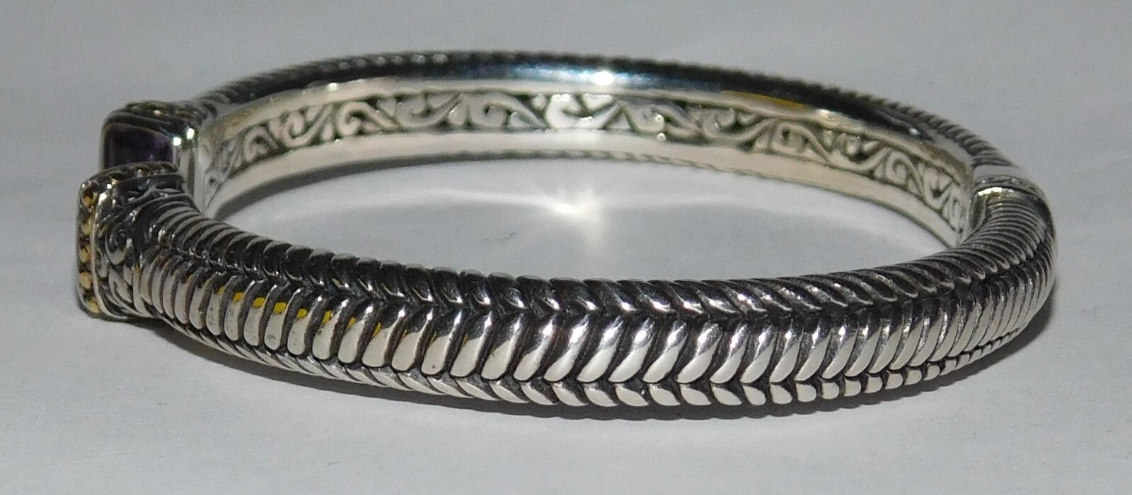 Samuel Benham BJC Sterling Silver 18k Gold Amethyst Cable Hinged Cuff