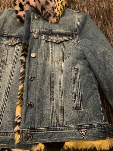 Women's GUESS Blue Denim Faux Fur Lined Jacket - UK SIZE 4 - - Picture 8 of 8