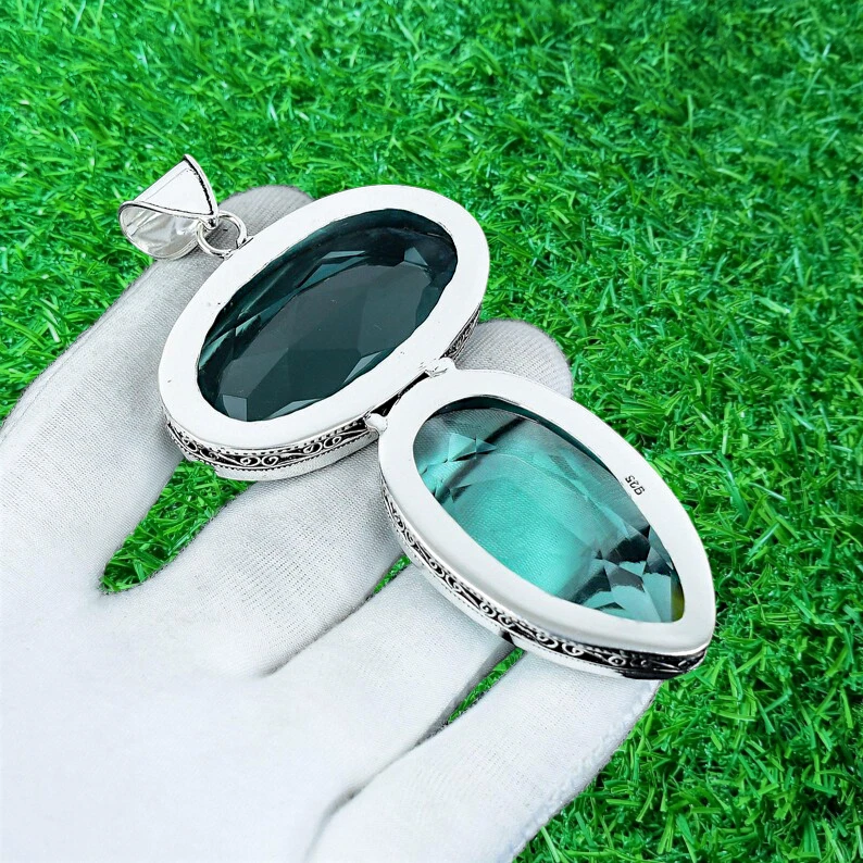 Colgante de Apatita Verde Colgante de Piedras Preciosas de Plata de Ley 925 Joyería Colgante Foto 4 de 4