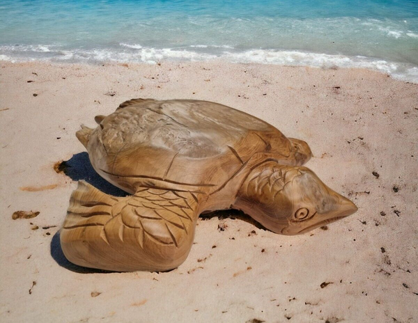 Holz Meeres SchildkröTe Teak Wurzelholz Skulptur Massiv Deko Maritim SüDsee Neu-image