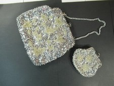 Vintage sequin beaded evening bag clutch coin purse