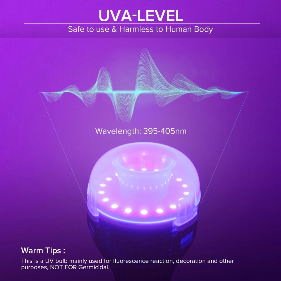 SANSI UV Bulb 7W Glow in the Dark LED Blacklight Bulb Neon Ultraviolet Efficient - Image 4 of 4