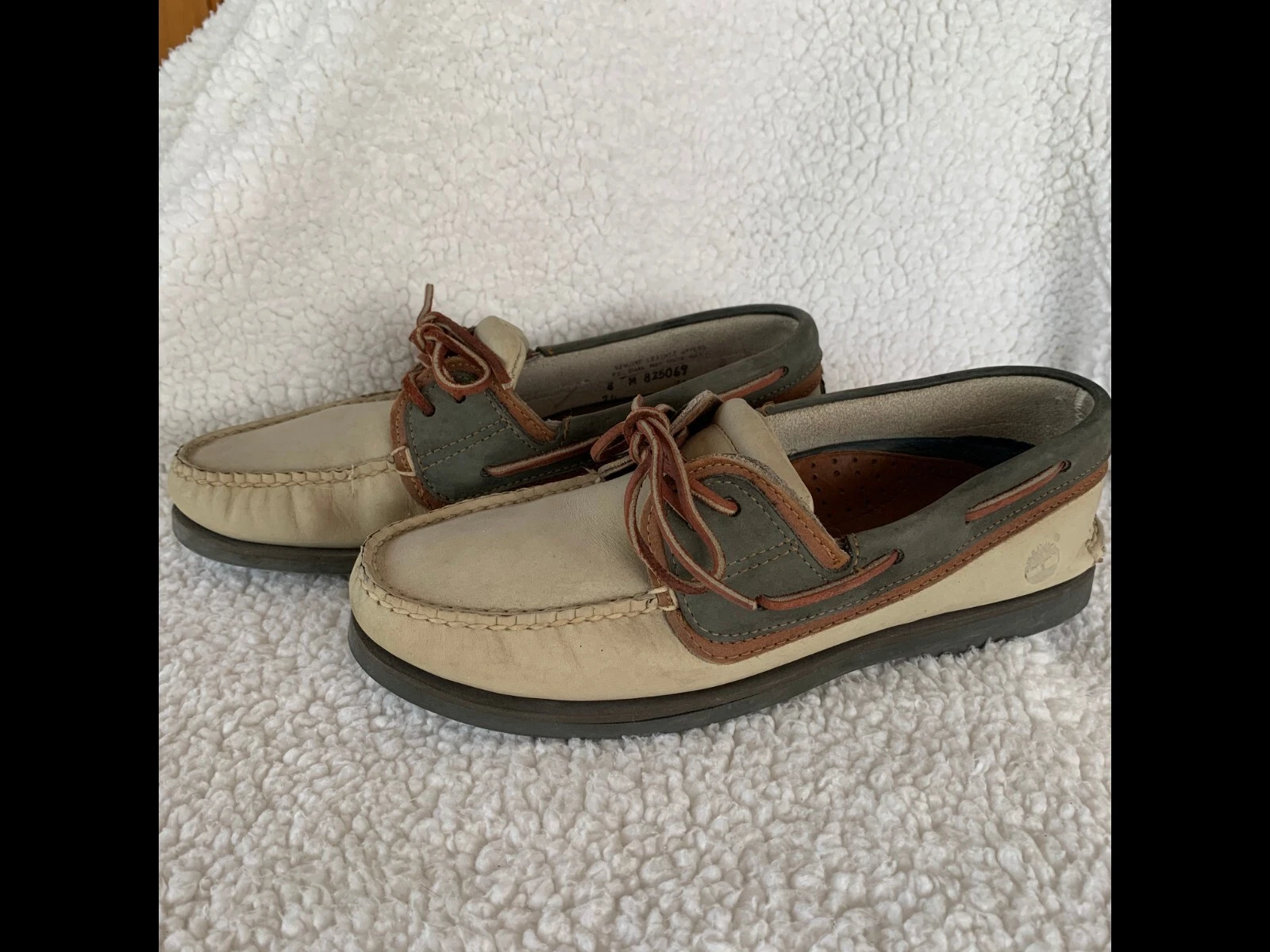 Scarpe da barca Timberland da uomo taglia 8 M 2 mocassino slip on in pelle crema verde occhi