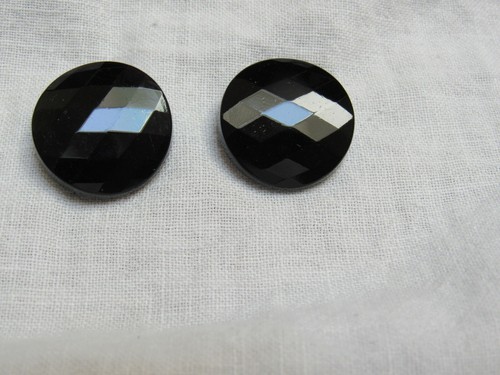 Vintage Pair Buttons Black Glass Diamond Faceted Curved Tops 7/8" - Picture 5 of 5