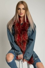 Denim Jeans Jacket Women Real Raccoon Fur Handmade Best Quality Size 10 L
