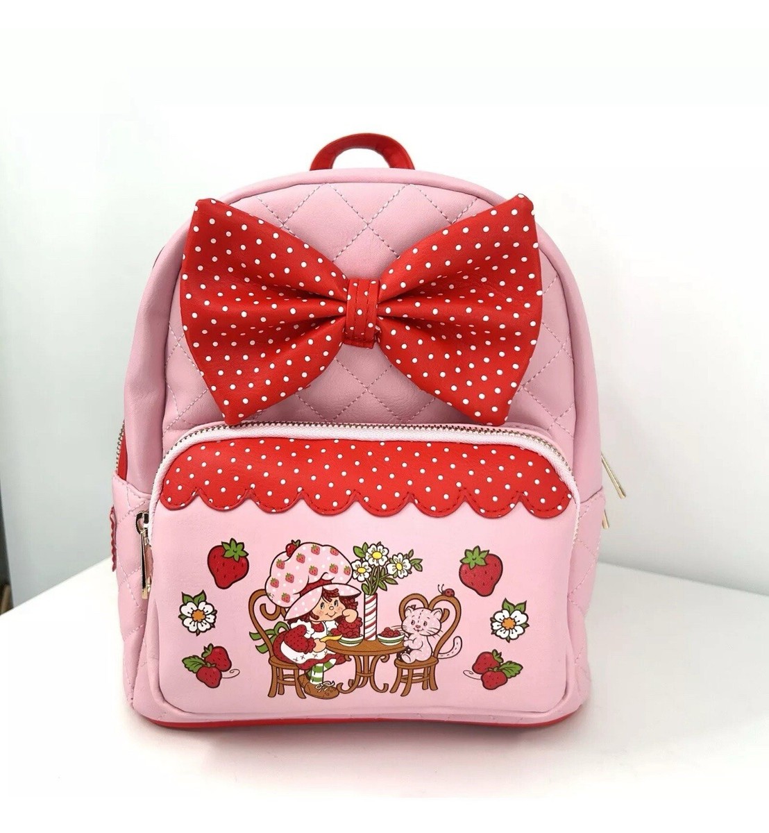 Strawberry shortcake Pink Polka Dot Backpack Strawberry Shortcake Mini Backpack Polka Dot Bow Quilted Bag  main image 4