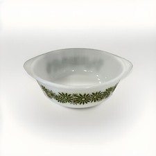 Vtg. Glassbake Green Daisy 2Qt. Ovenware. Made In USA Retro/MCM