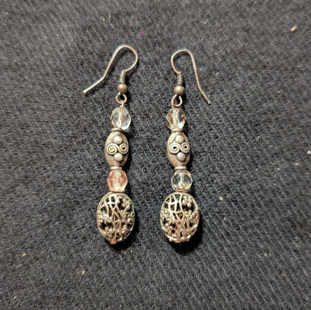 Brass Tone Clear Beaded Dangle Statement Earrings - image 1