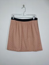 Ann Taylor LOFT Sz 4 100 Cotton Blush Pink Eyelet Embroidery Lined Mini Skirt