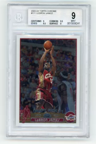 2003 TOPPS CHROME #111 RC LEBRON JAMES ROOKIE CARD RC TRUE BGS 9 MINT W/ (2) 9.5