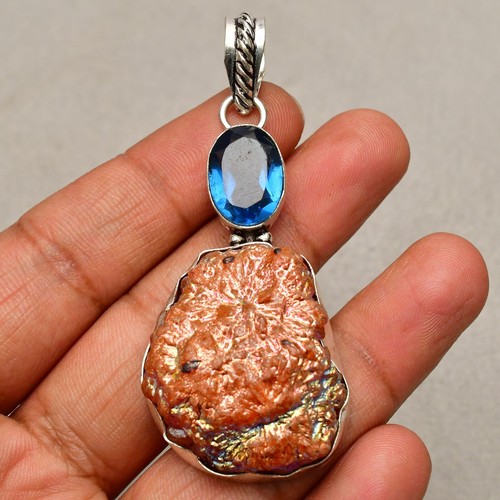 Blister Biwa Pearl Gemstone 925 Sterling Silver Handmade Jewelry Pendant 2.52" - Picture 3 of 8