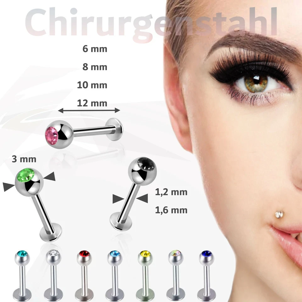 Piercing Lippenpiercing Labret Ohr Lippe Helix Tragus Madonna  ++BLITZVERSAND++ - Bild 2 von 2