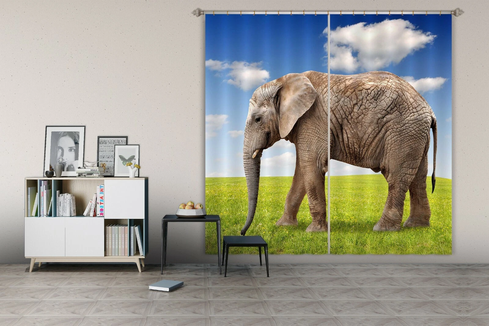 3D Elephant Grassland ZHUA079 Animal Blockout Photo Curtain Fabric Window Zoe